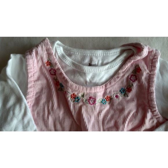 Girl's Size 6-9 M Month Two Piece Pink Floral Corduroy Pant Suspenders & Top - Picture 2 of 5